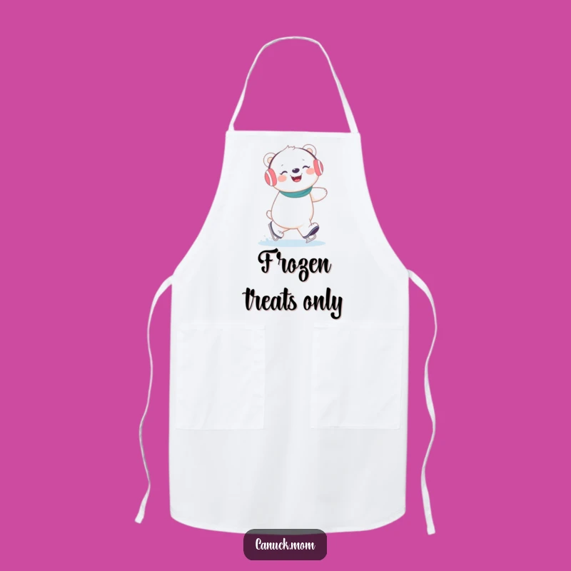 Funny Polar Bear Ice Skating Apron: Giggling Chef for Kitchen Fun
