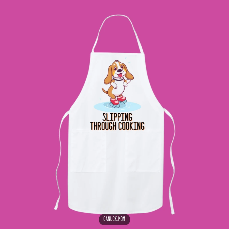 Funny Basset Hound Skating Apron - Wobbling Ice Paw-ty Kitchen Gift