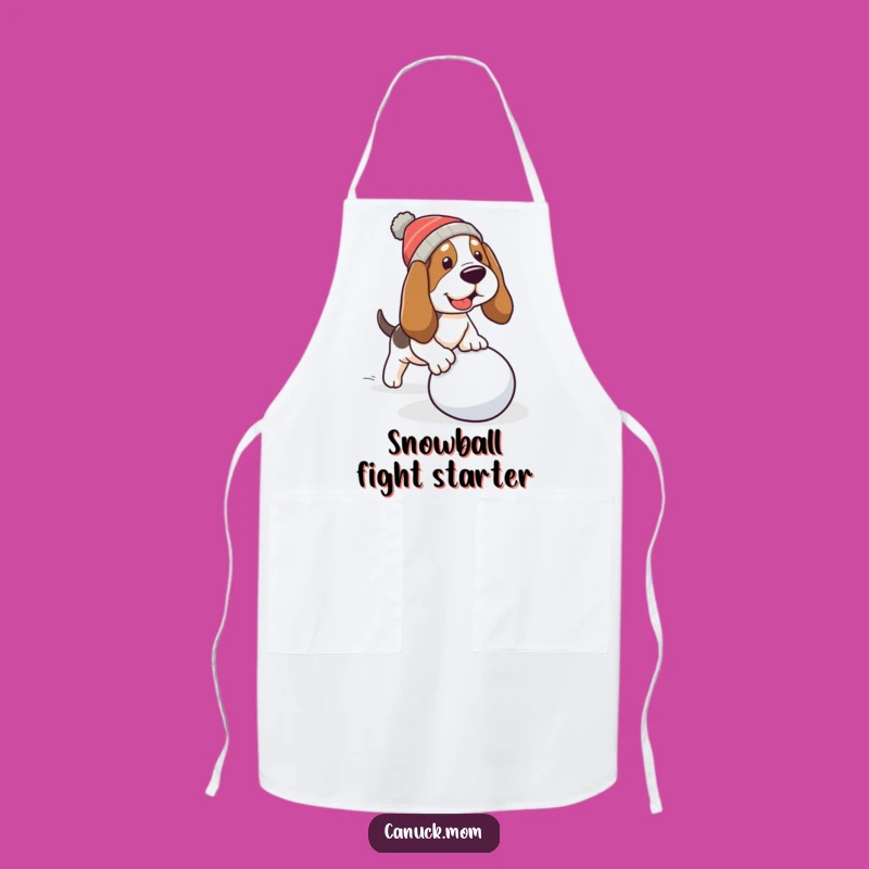 Funny Basset Hound Snowball Apron - Tripping Dog Winter Kitchen, Practical Funny Gift