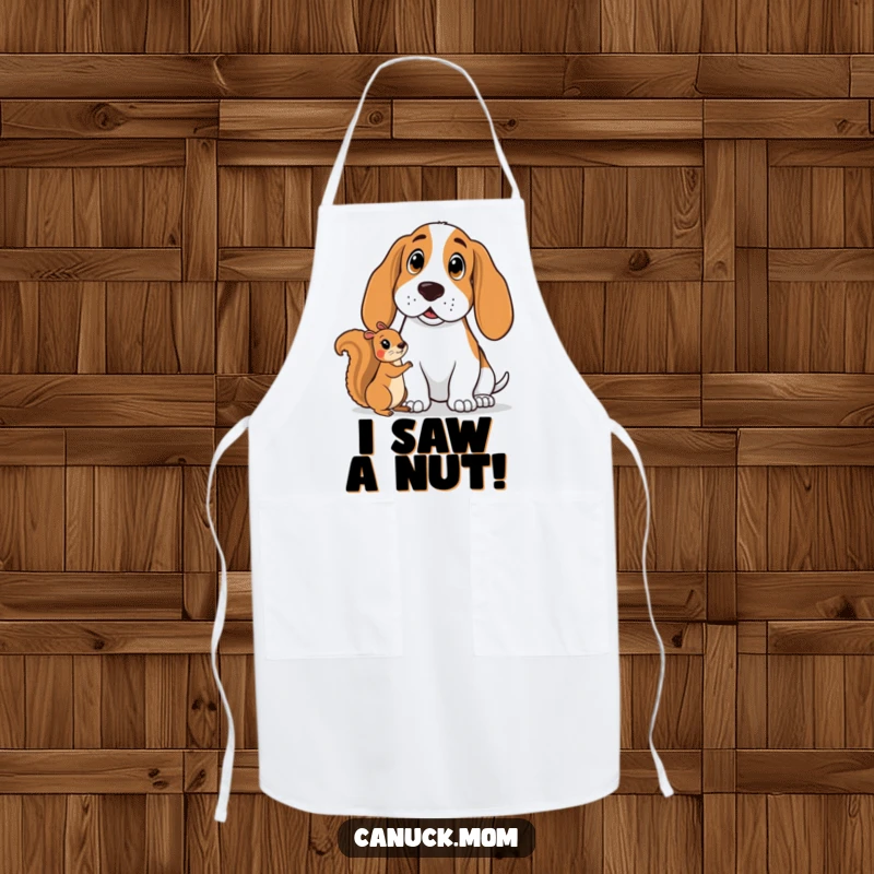 Funny Basset Hound Apron: A surprised hound watches a squirrel, bringing humor to kitchen duties.