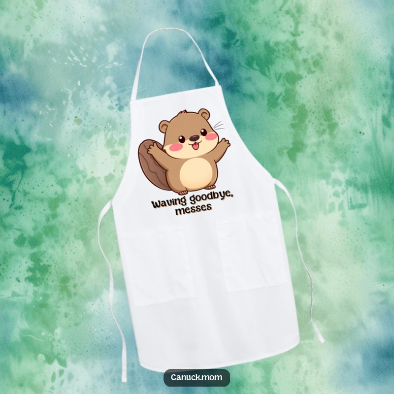 Funny apron showcasing an animal with a beaver tail waving enthusiastically, a humorous and practical accessory for any kitchen.