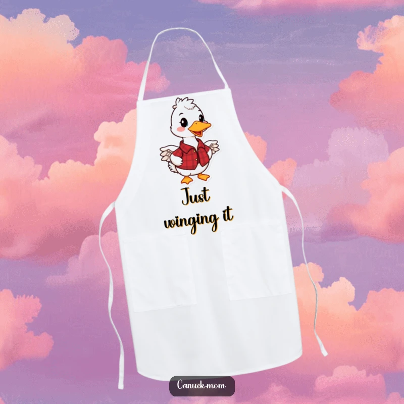 Funny Canadian Goose Apron showing a smiling goose in a red plaid shirt, ideal for cooking and a funny gift.