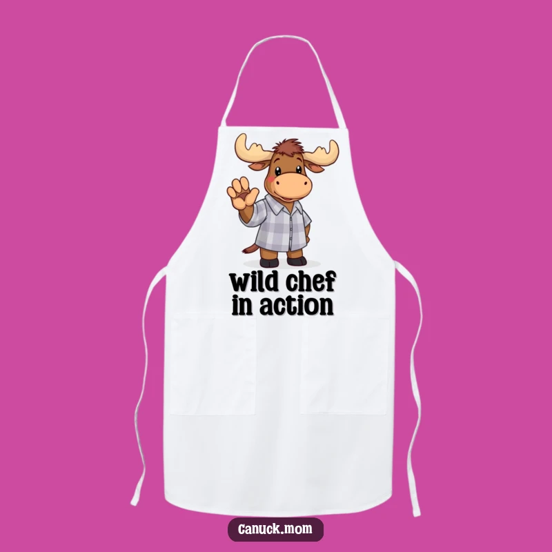 Funny Moose Checkered Shirt Apron: Chef's Quirky Woodland Kitchen Gift