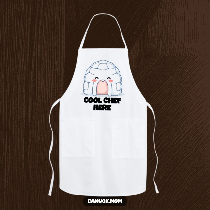Smiling Igloo Apron with a friendly face, ideal for cheerful winter cooking and baking.