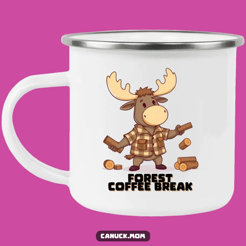 Funny Moose Lumberjack Camping Mug: Rugged Cartoon Juggling Logs, Adventure Gift
