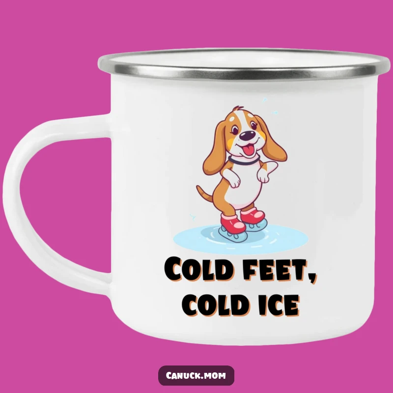 Funny Basset Hound Skating Camping Mug - Wobbling Ice Paw-ty Outdoor Gift
