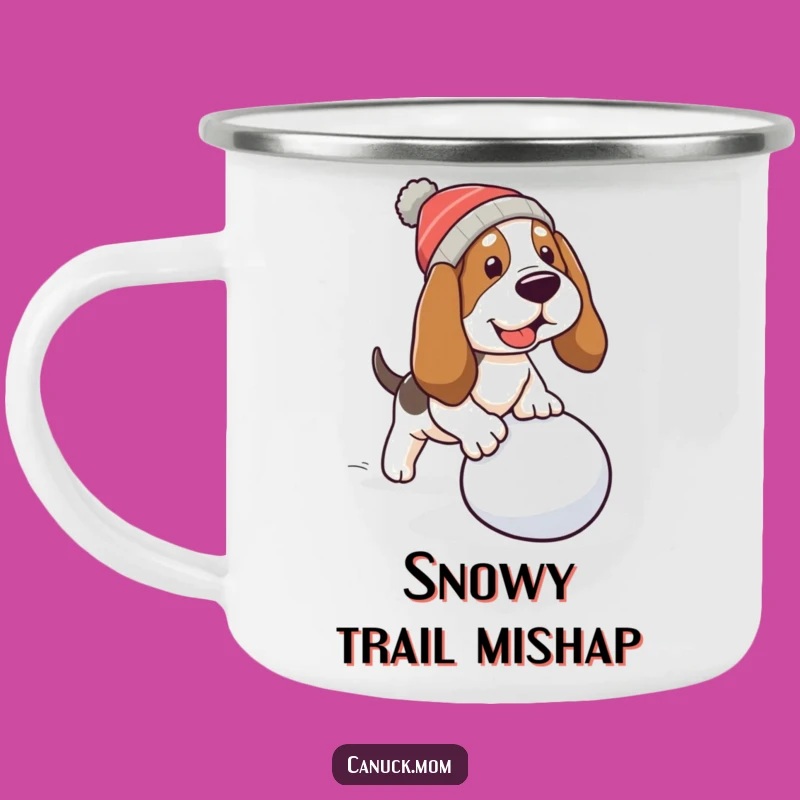 Funny Basset Hound Snowball Camping Mug - Tripping Dog Winter Adventure, Outdoor Funny Gift