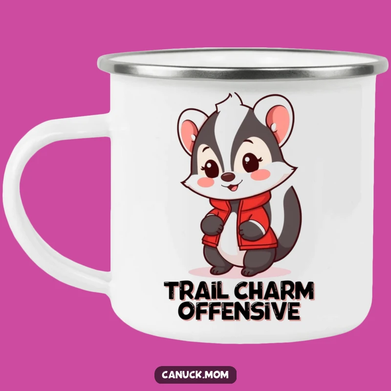 Funny Skunk Camping Mug with Red Jacket - Adventure-Ready Style and Humor