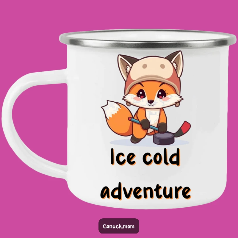 Funny Fox Hockey Puck Camping Mug: Outdoor Game Fun