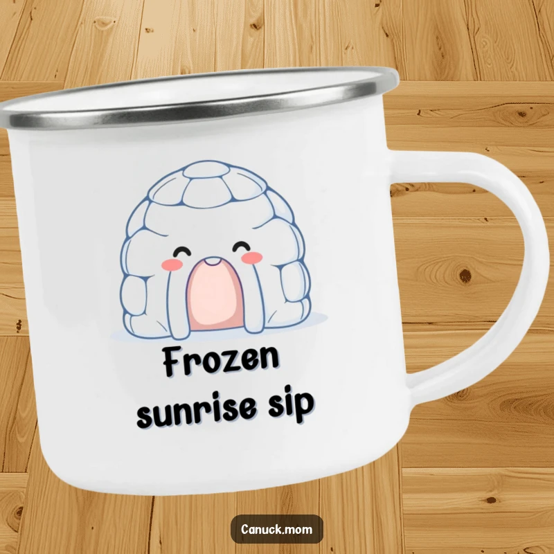 Smiling Igloo Camping Mug with a friendly face, ready for cozy outdoor adventures.