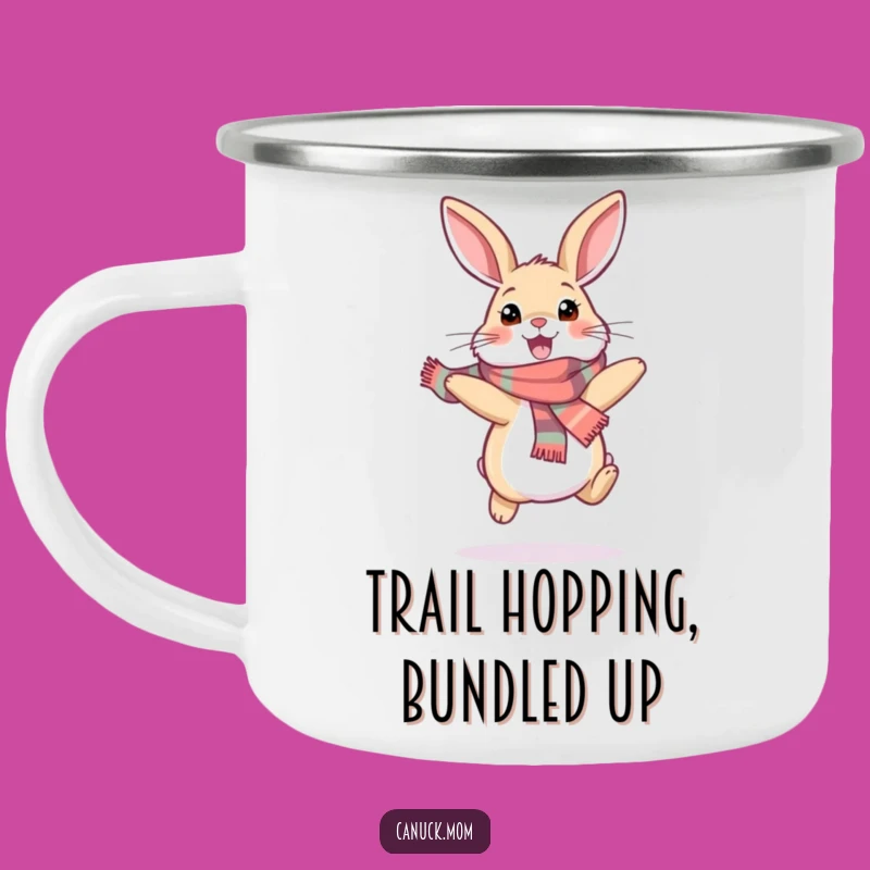 Funny Snowshoe Hare Camping Mug: Scarf Bunny Hopping for Outdoor Fun