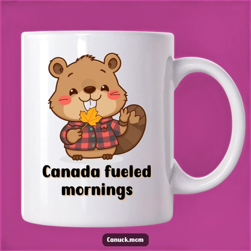 Funny Beaver Mug: Smiling Canadian Animal with Leaf, Perfect Gift