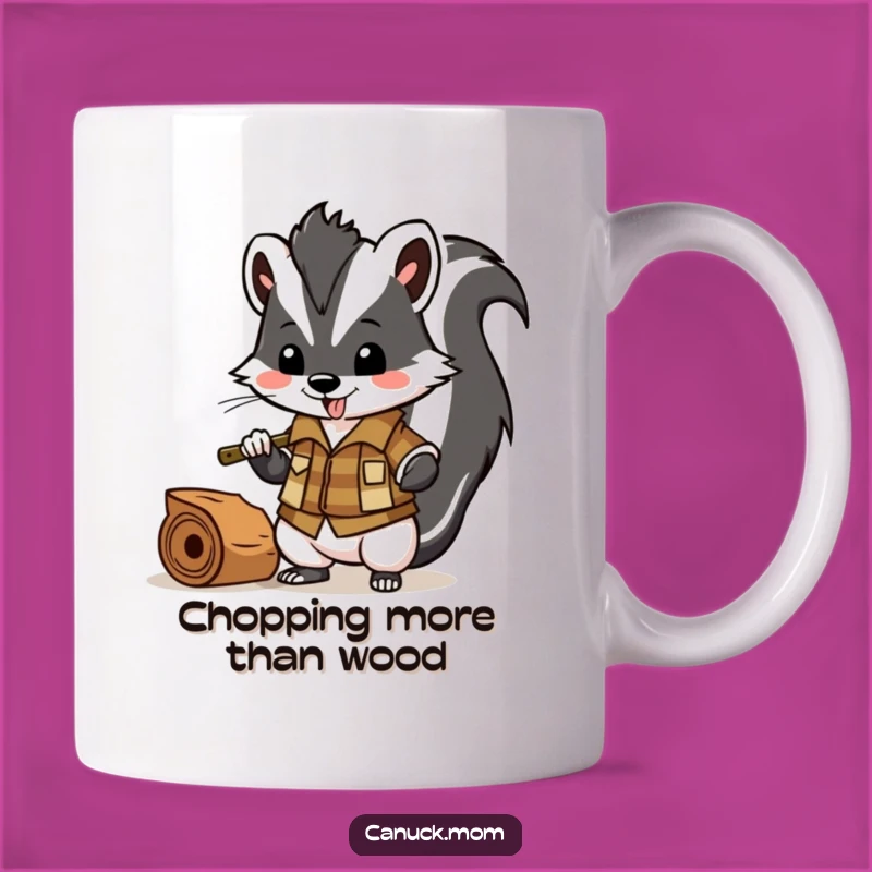 Funny Skunk Lumberjack Mug: Rugged Wood Chopping Bandit Gift
