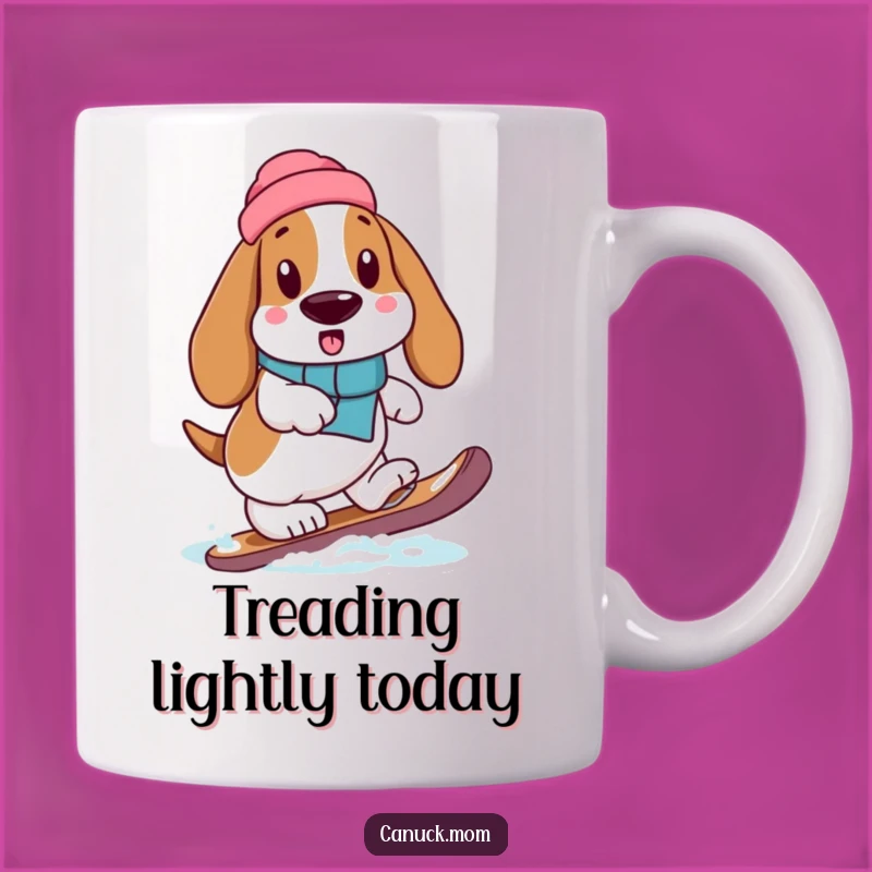 Funny Basset Hound Snowshoe Mug: Cautious Steps & Hilarious Winter Gift