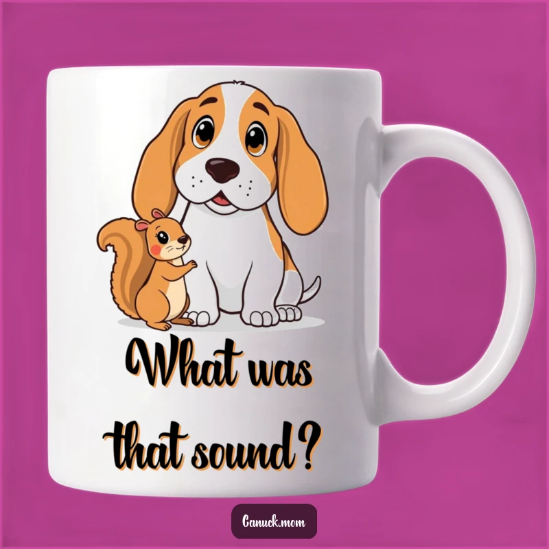 Funny Basset Hound Surprise Mug - A German Shepherd Watching A Squirrel, Perfect Funny Gift