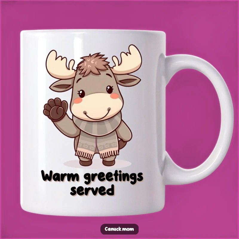 Funny Cheerful Moose Mug - Knitted Scarf Waving Paw, Perfect Winter Funny Gift