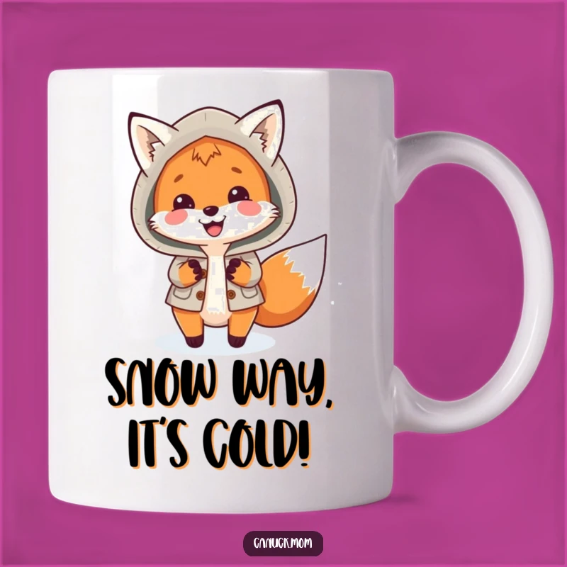 Funny Fox Parka Mug: Adorable Arctic Fox Chasing Snowflakes, Perfect Gift for Animal Lovers!