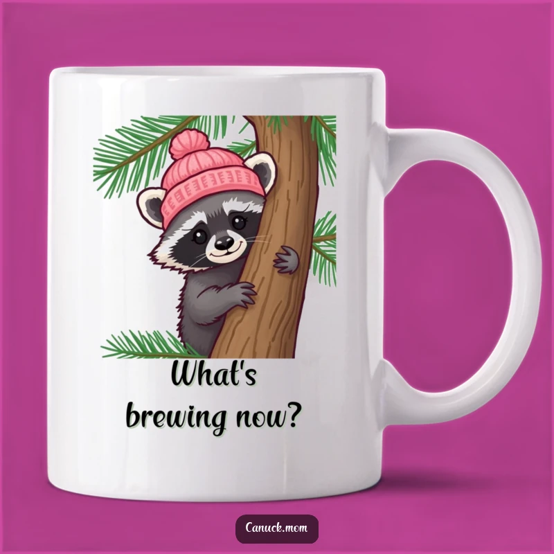 Funny Raccoon Hat Mug: Curious Raccoon Peeking, Adorable Forest Friend Gift!