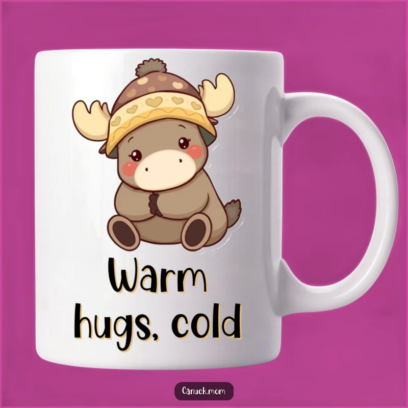 Funny Toque Character Hugging Moose Mug: Cozy Winter Gift