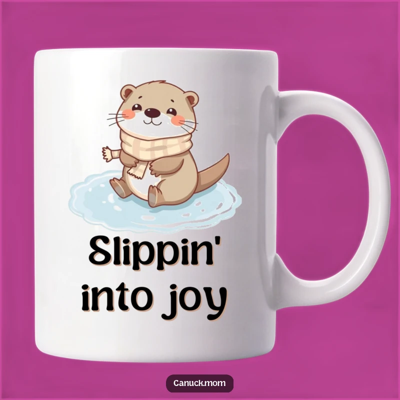 Funny Otter Scarf Mug: Happy Otter Sliding, Whimsical Winter Fun Gift!