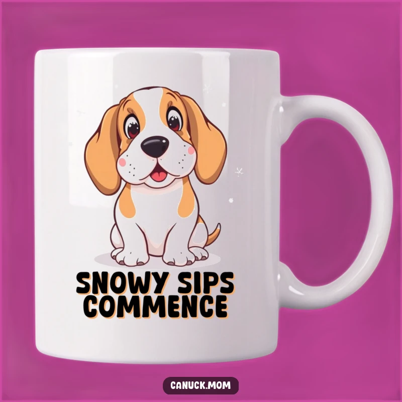Funny Basset Hound Mug: Amused by Snowflakes - Hilarious Winter Gift