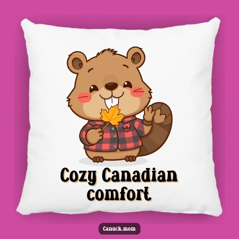 Funny Beaver Pillow: Cozy Flannel Friend, Cheerful Dog Decor