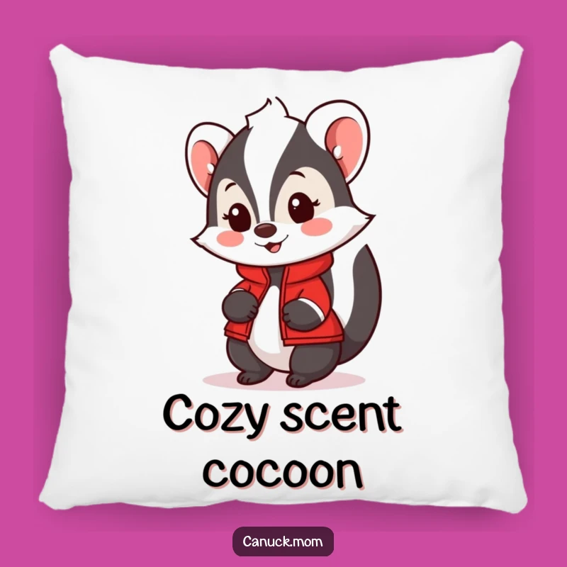 Cozy Funny Skunk Pillow with Red Jacket - Add Whimsy to Your Sofa