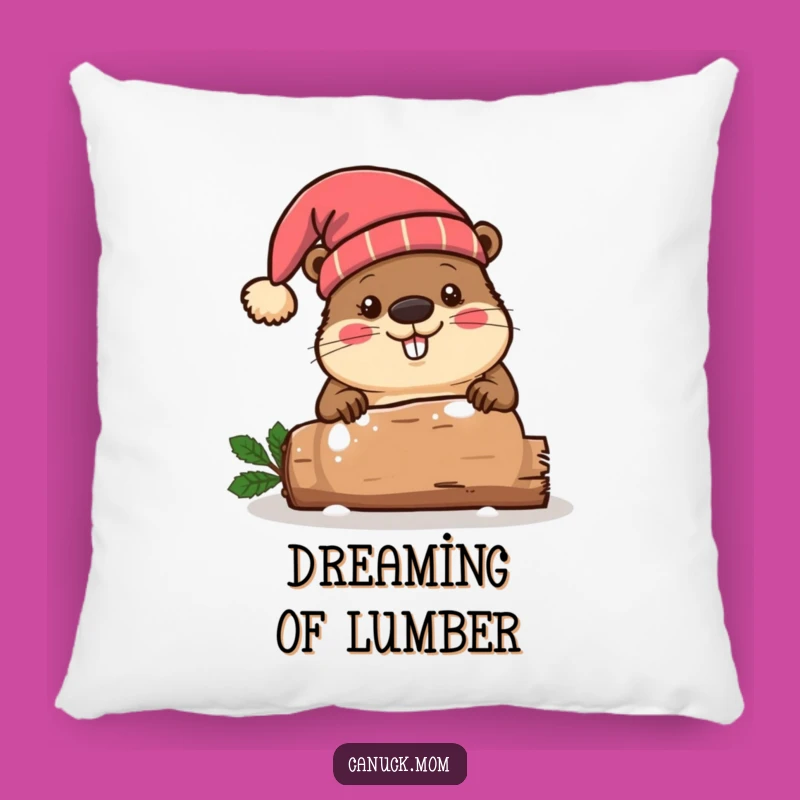 Funny Beaver Toque Pillow, Festive Log Comfort, Cozy Canadian Decor Gift