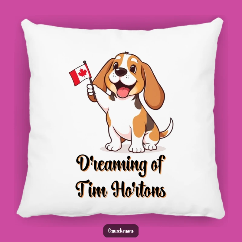 Funny Basset Hound Canadian Flag Pillow - Cozy Patriotic Accent