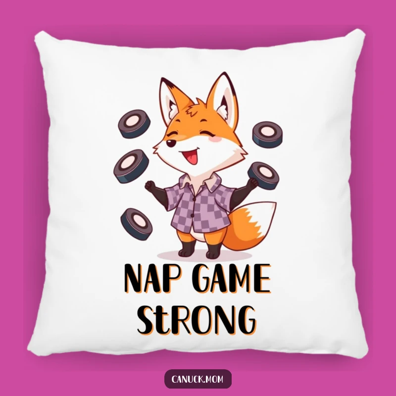Funny Fox Juggling Pucks Pillow: Playful Companion for Cozy Comfort