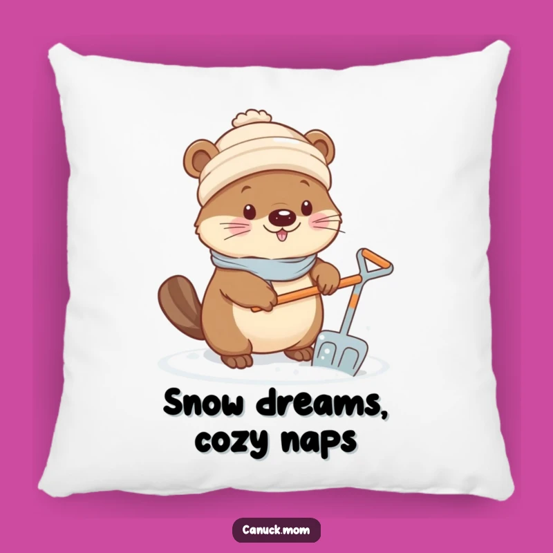 Funny Kawaii Beaver Pillow - Cozy Snow Day, Soft Funny Gift for Winter Comfort