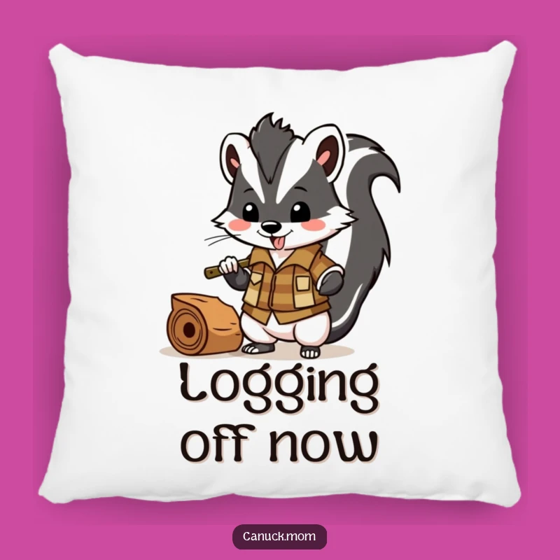 Funny Skunk Lumberjack Pillow: Chopper Bandit Cozy Cushion Gift