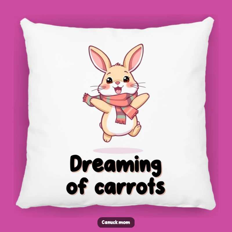Funny Snowshoe Hare Pillow: Cozy Scarf Bunny Hopping with Joy