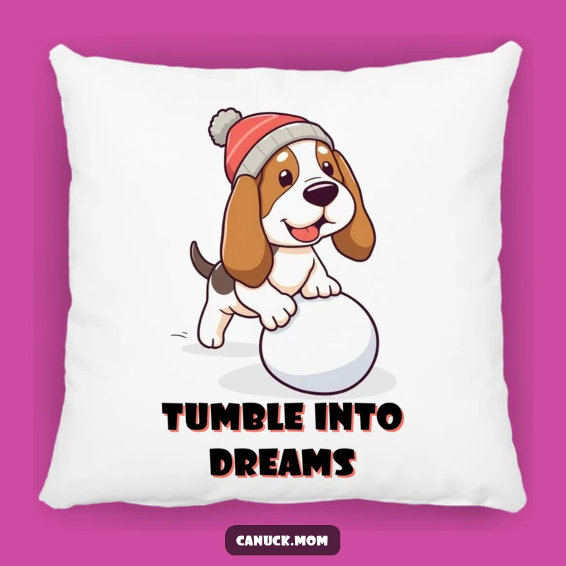 Funny Basset Hound Snowball Pillow - Tripping Dog Comfort, Comfy Winter Funny Gift