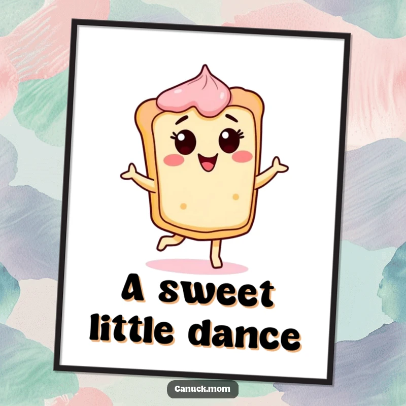 Funny Butter Tart Digital Art Print of a cheerful, dancing tart character, perfect for instant decor and a funny gift.