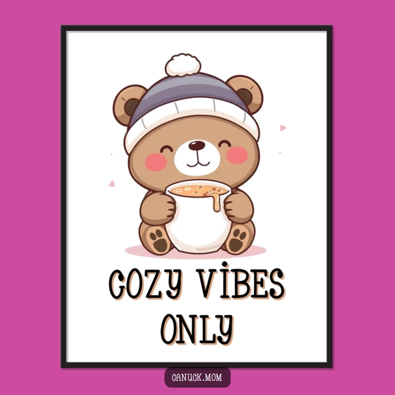 Funny Bear Cocoa Digital Art: Instant Winter Download - Perfect Funny Gift