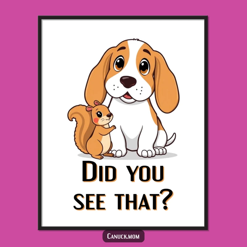 Funny Basset Hound Surprise Digital Art - German Shepherd Watching Squirrel, Instant Funny Gift
