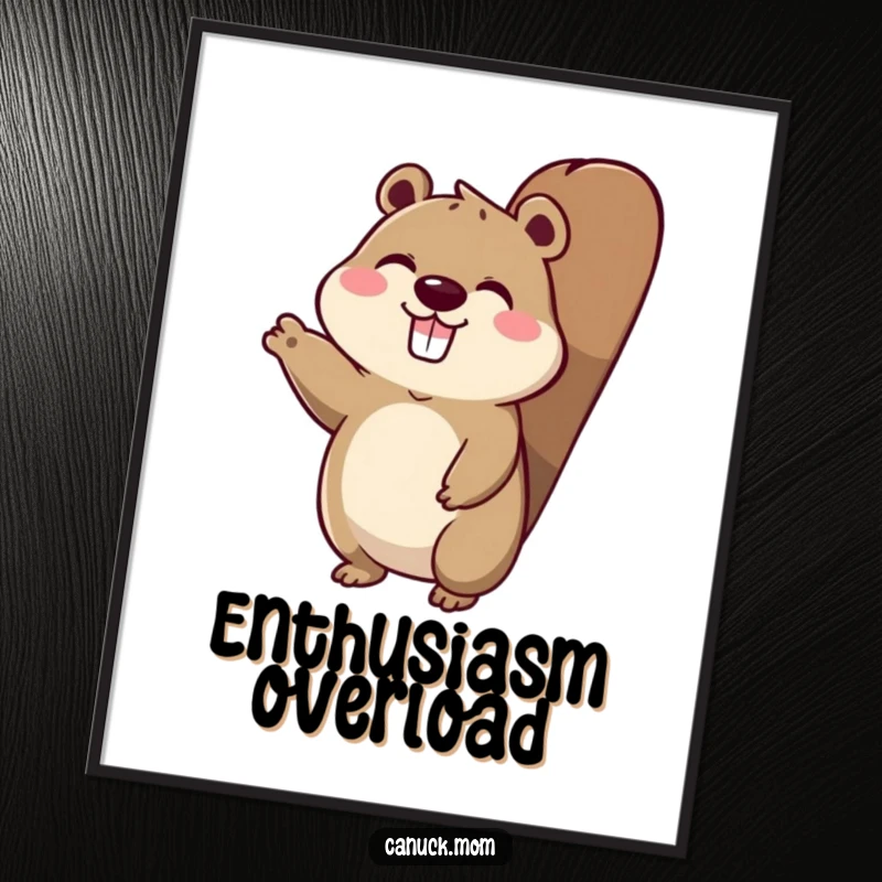 Funny digital art print of an animal character with a beaver tail, enthusiastically waving hello.