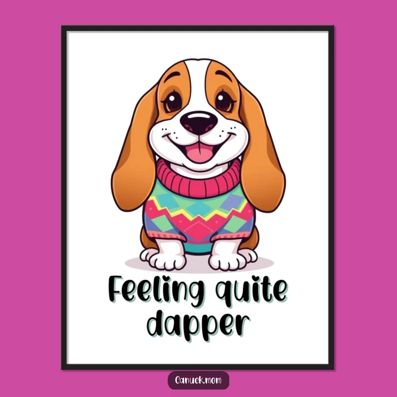 Funny Basset Hound Sweater Digital Art - Cheerful Dog Knitwear, Instant Funny Gift
