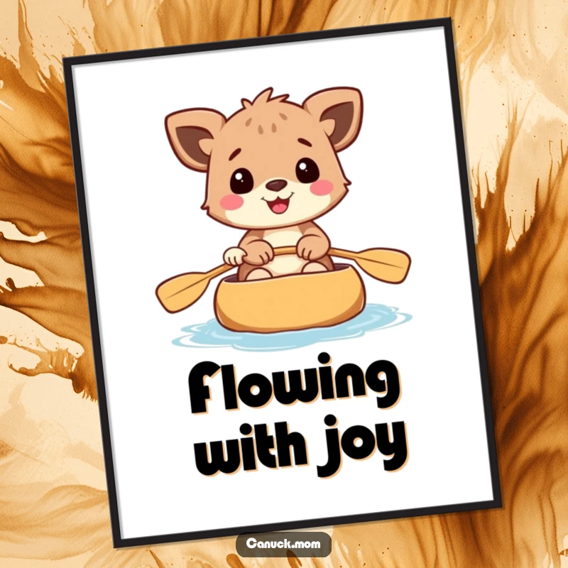 Funny digital art print of a cheerful animal paddling a canoe, bringing instant adventure and joy.
