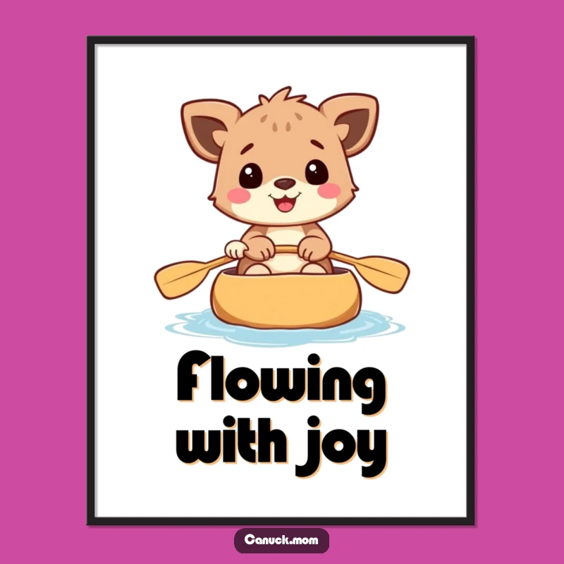 Funny Canoe Art Print: Cheerful Paddling Animal, Instant Adventure Decor