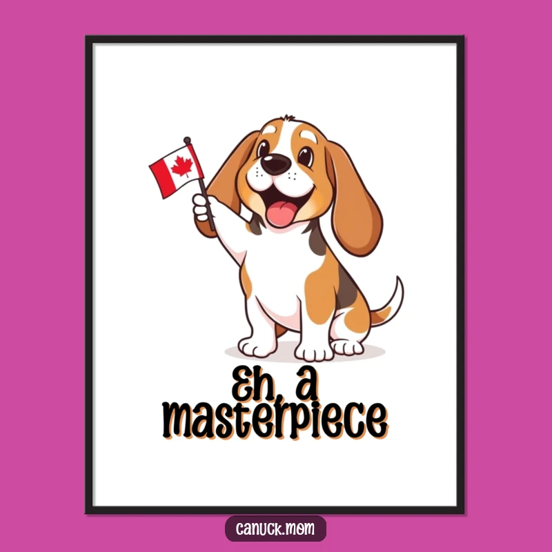 Funny Basset Hound Canadian Flag Digital Art - Instant Patriotic Download