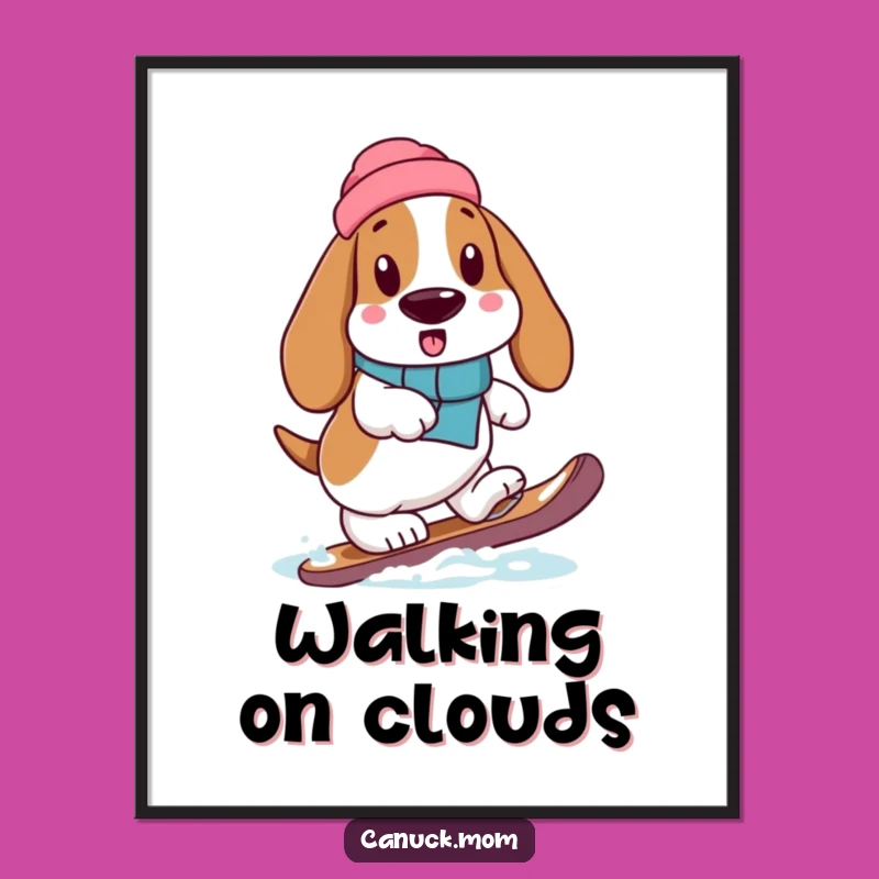 Funny Basset Hound Snowshoe Stepping Digital Art: Instant Winter Humor Gift