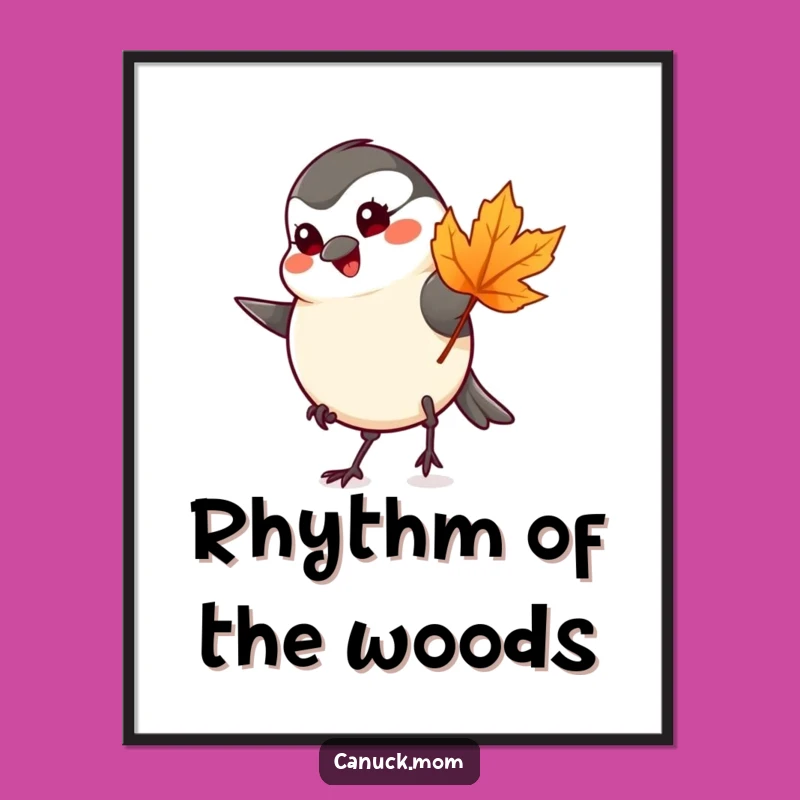 Funny Chickadee Maple Leaf Digital Art - Cheerful Bird Printable Gift