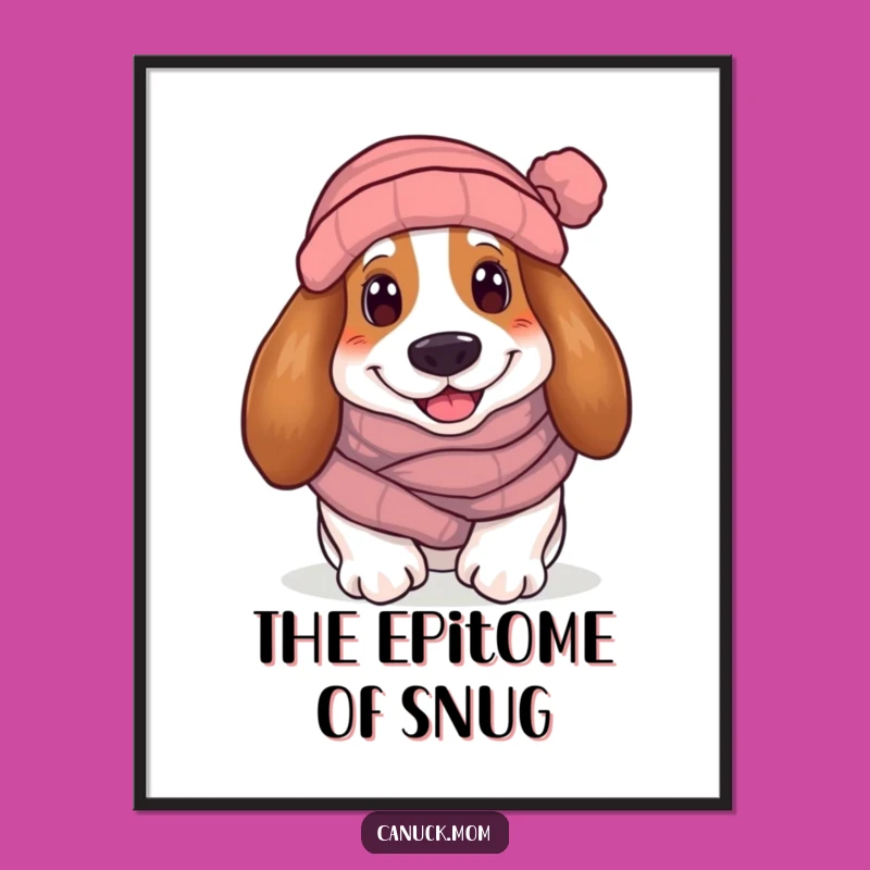Funny Cozy Basset Hound Digital Art: Winter Dog Print, Instant Funny Gift