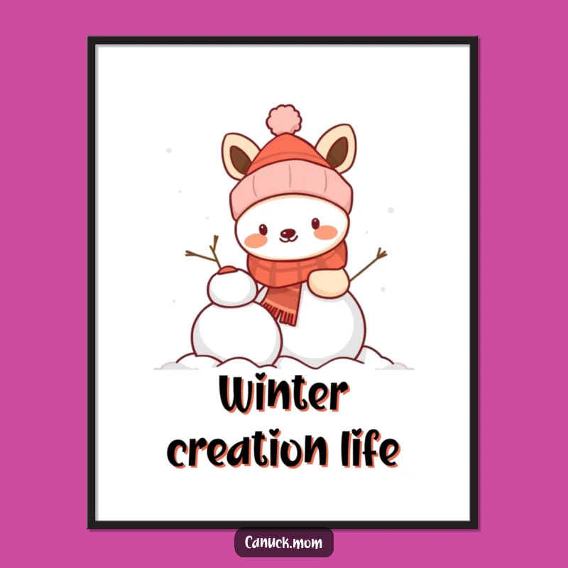 Funny Winter Animal Snowman Digital Art Print - Instant Winter Joy!