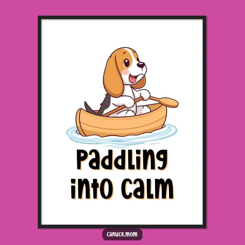 Charming Funny Basset Hound Canoe Digital Art Print - Happy Dog Decor, Instant Funny Gift