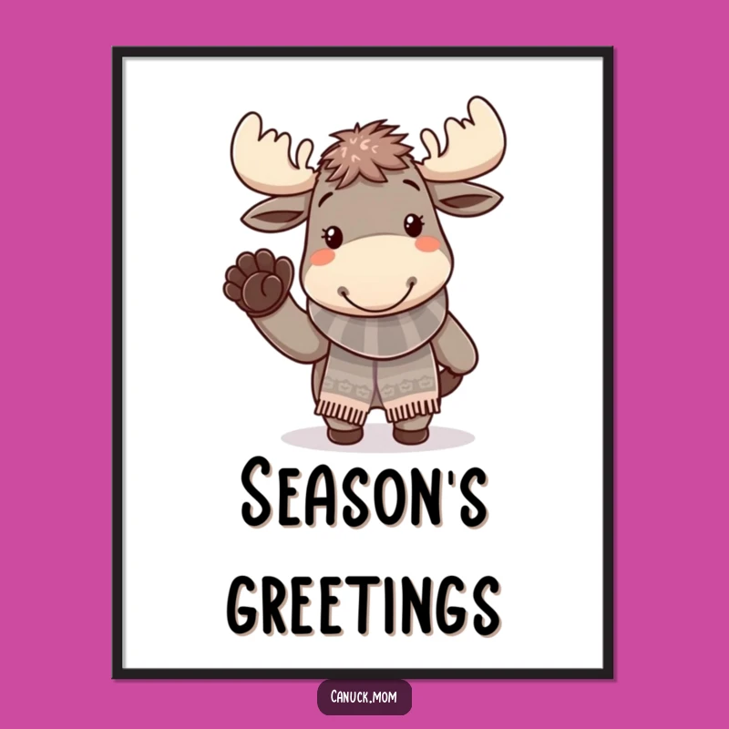 Funny Moose Digital Art - Cheerful Winter Scene Print, Perfect Art Funny Gift