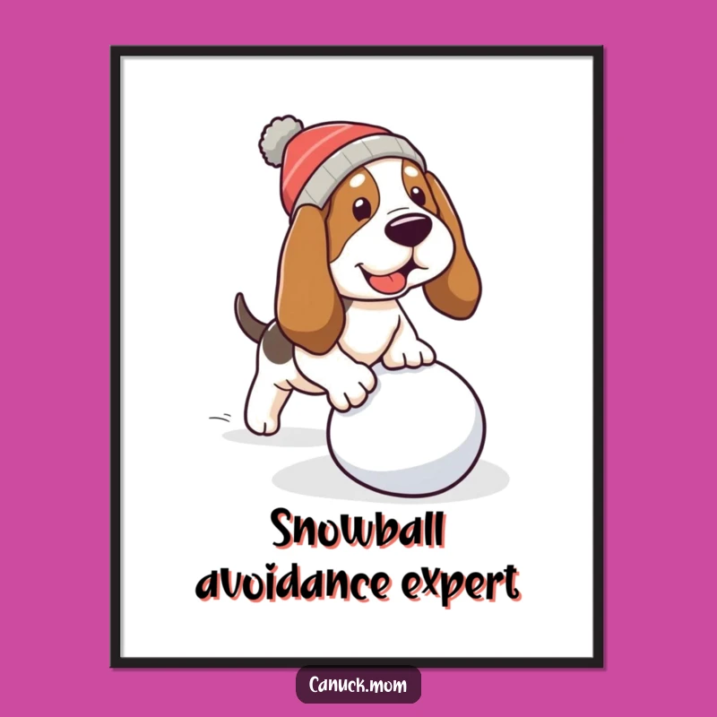 Funny Basset Hound Snowball Digital Art - Tripping Dog Winter Scene, Instant Funny Gift