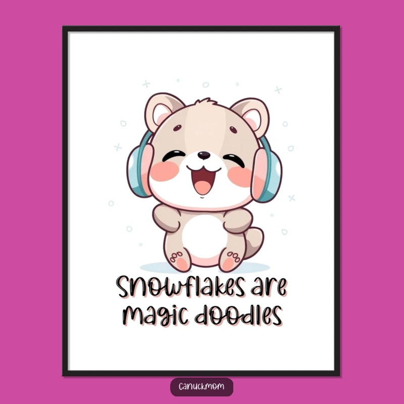 Funny Snow Catcher Digital Art: Earmuff Animal Laugh Print, Instant Joy Download